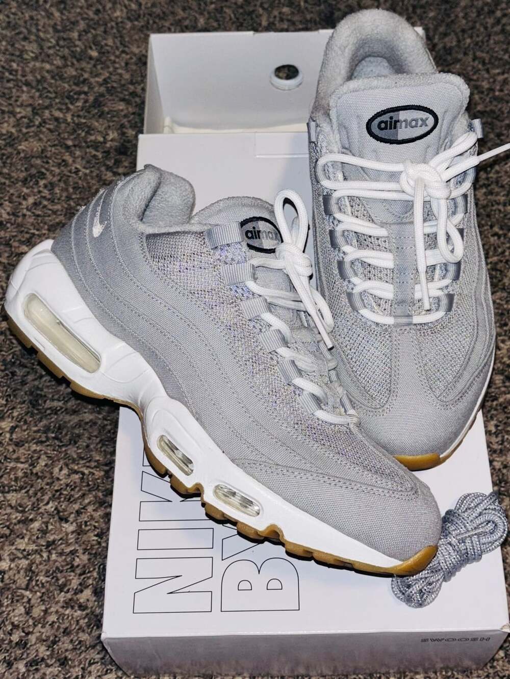 Nike Air Max 95’ Premium ‘Wolf Grey, white, Gum’ ID by You. 9 men’s.
